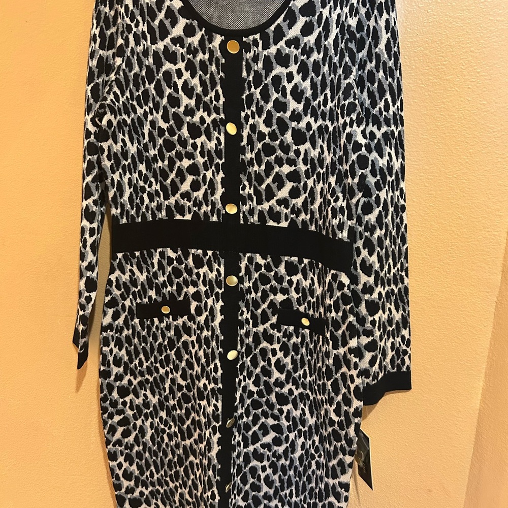 Taylor Leopard Print Cardigan Dress with Gold Buttons